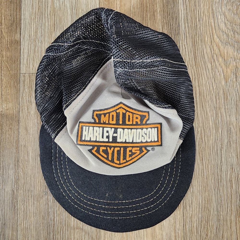 Vintage Harley Davidson Kids Trucker Hat Grey Black Snapback Made in USA Junior